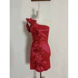 Arden B Dress One Shoulder Womens XS Extra Small Red Orange Rosette Stretch thumbnail 2
