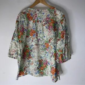 Art and Soul Button Down Peasant Floral Bohemian Pleated Lace‎ 3/4 Sleeve Top XL thumbnail 2