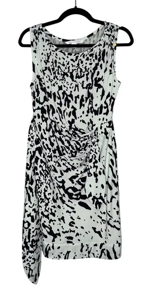 Diane von Furstenberg Draped Silk Dress Women 6 Mint Black Animal Print Exc thumbnail 1