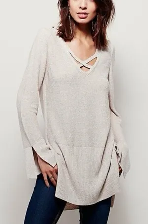 Free People criss cross v neck sweater medium thumbnail 1