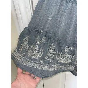 Anthropologie Fig & Flower Blue Embroidered Peasant Top Tiered Bell Sleeve L thumbnail 5