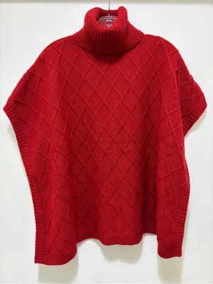 Loft Red Lattice Cable-Knit Turtleneck Sweater Poncho XS/S NWT thumbnail 4