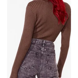 Nasty Gal Brown Ribbed Long Sleeved Bodysuit Women’s US Size 4 thumbnail 3