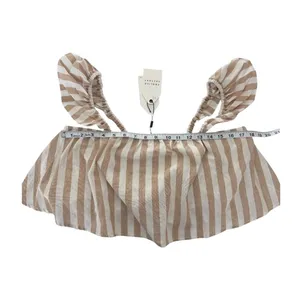 English Factory Crop Top Tan White Striped Ruffle Strap Womens Medium NEW thumbnail 3
