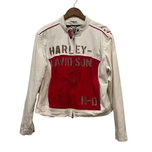Harley-Davidson Vintage Y2K Women's White Motorcycle Jacket XL Eagle Graphic thumbnail 6