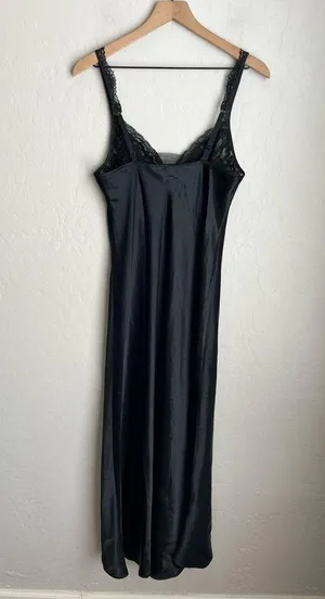 Victoria’s Secret Vintage Gold Label Gothic Satin Lace Slip Dress Black Medium thumbnail 3