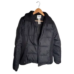 Old Navy Puffer Coat Size Medium Black Side Panels Vintage Down Feather FLAWED thumbnail 4