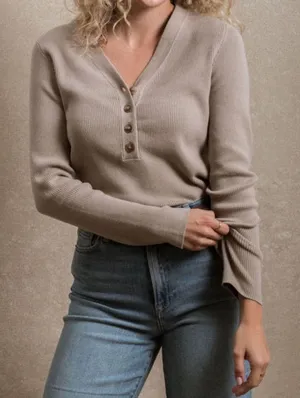 Neuflora Leone Ribbed Henley Sweater Top in Large thumbnail 1