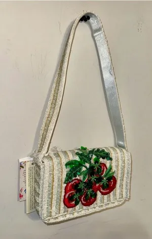 Handcrafted in India Striped Tomato Beaded Shoulder Bag VIRAL NWT thumbnail 1