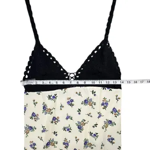 Zara Crochet Satin Maxi Slip Dress Black Cream‎ Lavender Floral Boho Festival S thumbnail 9