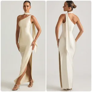 Oh Polly Sheril Asymmetric Scarf-Detail Maxi Dress in Ivory Size 4 New thumbnail 2