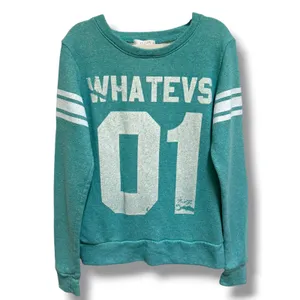 Delia's Whatevs 01 Varsity Graphic Sweatshirt Teal Blue Y2K Crewneck XS USA Made thumbnail 3