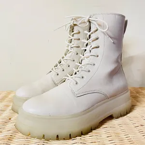 Stradivarius Cream Lace Up Leather Boots Size 38 (8) thumbnail 1