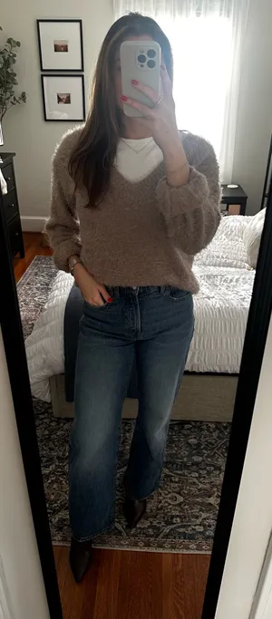 Philosophy Taupe fuzzy v neck sweater thumbnail 1