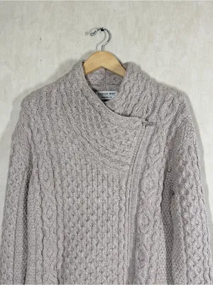 Boston Irish 100% New Merino Wool Asymmetrical Side Zip Cable Knit Sweater L thumbnail 2