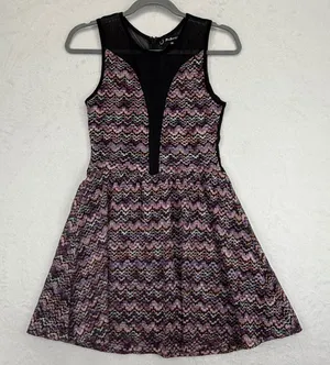 For Love & Lemons Dress M‎ Multi Color Knit Fit Flare Mesh Panel Sleeveless READ thumbnail 1