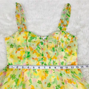 ASTR the Label Floral Chiffon‎ Maxi Dress Small Yellow Tiered Wedding Guest New thumbnail 14