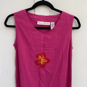 Vintage 90s Linen Embroidered Midi Dress Small Pink French Laundry Cottagecore thumbnail 3
