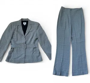 80's Vintage Renfrew Grey Herringbone Tweed Two Piece Blazer and Pants Suit thumbnail 1