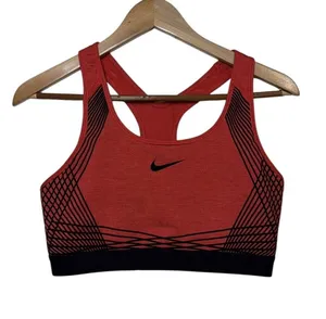 Nike Sports Bra Women Medium Red Black Graphic Racerback Activewear thumbnail 1