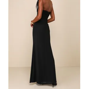 NEW Lulus Epitome of Allure Black Sheer Mesh Strapless Ruched Maxi Dress Medium thumbnail 2