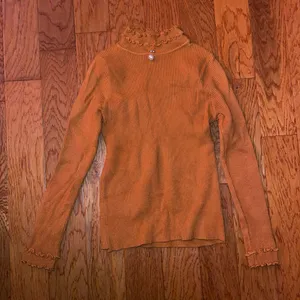 Coffee Brown Ruffled Turtleneck Sweater Orange thumbnail 1