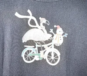 Hue Womens Christmas Holiday Pajama Top Size S Flamingo Snowman Bicycle Black thumbnail 2