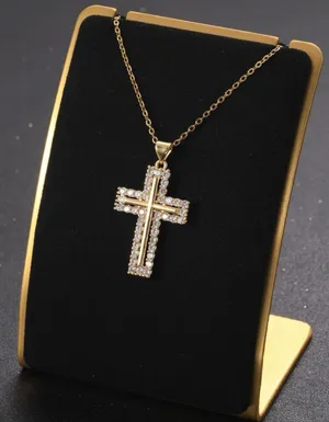 Stainless Steel Rhinestone Cross Pendant Necklace thumbnail 2