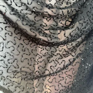 Silk Beaded Elegant Black Sheer Shawl Scarf Size OS thumbnail 5