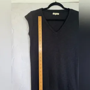 Madewell Midi V-Neck Women's Dress Small Cap Sleeves Slit Black Viscose thumbnail 2