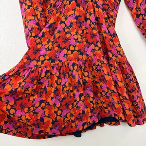 Derek Lam 10 Crosby Dress Womens 6 Orange Pink Floral Ruched Tiered Mini V-Neck thumbnail 5