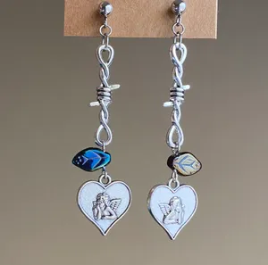 Handmade Kawaii y2k Goth vintage antique romance style angel/cherub & Czech glass beads unique earrings🌙👼✨ thumbnail 4
