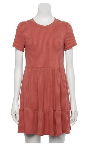Lily Rose Women's Size Small T-Shirt‎ Dress Crewneck Short Sleeve Ribbed Tiered thumbnail 1