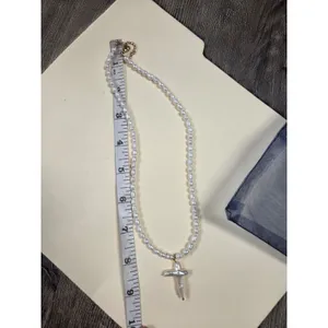 Boutique Shop Faux Pearl Cross Necklace thumbnail 6