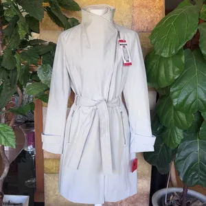 Halston Heritage NEW Halston Women's Belted Wrap Silver Collared Trench Coat With Pockets, Size M thumbnail 7