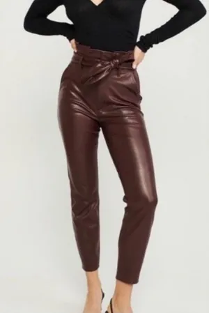 Abercrombie & Fitch Faux Leather Paperbag Waist Skinny Pants Women's S‎ Brown thumbnail 1