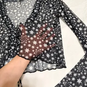 Free People Marne Star Sheer Mesh Top Women Small Black White Celestial Festival thumbnail 7