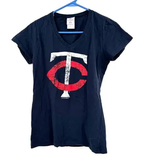 Campus Lifestyle Size Medium Shirt Navy Blue Minnesota Twins MLB‎ V Neck thumbnail 1