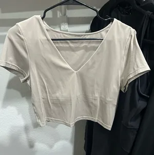aerie V-Neck Crop Top in Creamy Beige thumbnail 2
