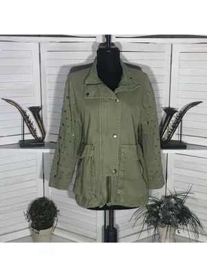 Zara green jacket cargo parka edgy studs relaxed snap boho rocker grunge punk 12 thumbnail 4
