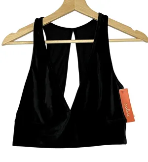 NWT Colsie deep V black velvet bralette women's size large 90s vintage style thumbnail 1