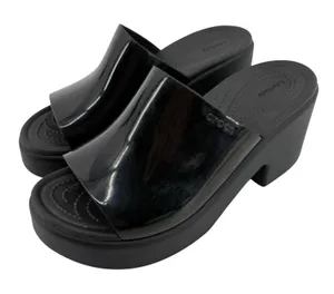 Crocs Brooklyn Slide Block High Shine Heel Sandals Black Women 7 Chunky Y2K thumbnail 1
