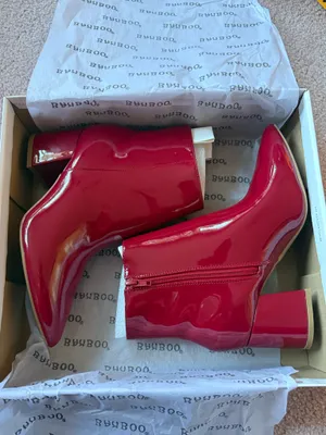 Bamboo Red Faux Leather Chunky Heel Boot thumbnail 1