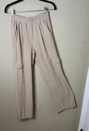 Bershka European Linen Blend Cargo Wide Leg Pants Trousers Size Small thumbnail 1