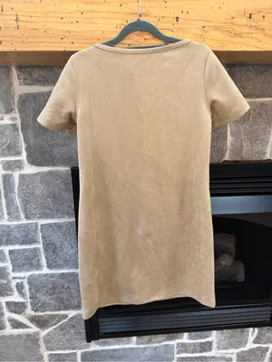 NWT Max Studio London Faux Suede Shift Dress XS 70s Mod Beige Soft thumbnail 2