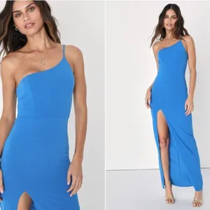LULU's Sexy Chic One Shoulder Elegant Wedding Prom Formal Event Colbat Blue Maxi thumbnail 2