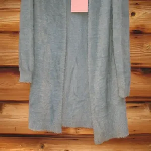 Blue Size S M L Open Front Soft Fuzzy Cardigan Sweater Long Fall Winter Spring thumbnail 6