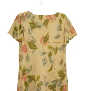 Vintage Floral Crinkle Chiffon Maxi Dress Yellow Peach Short Sleeve‎ 90s Teacher thumbnail 7