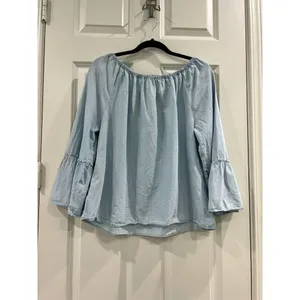 Sanctuary Women's Blue Off Shoulder Bell Sleeve Blouse Size L thumbnail 3
