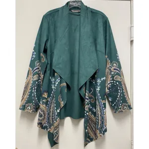 SOFT SURROUNDINGS Chouteau‎ Jacket - Green Faux Suede, Open, Artsy Design, L thumbnail 4